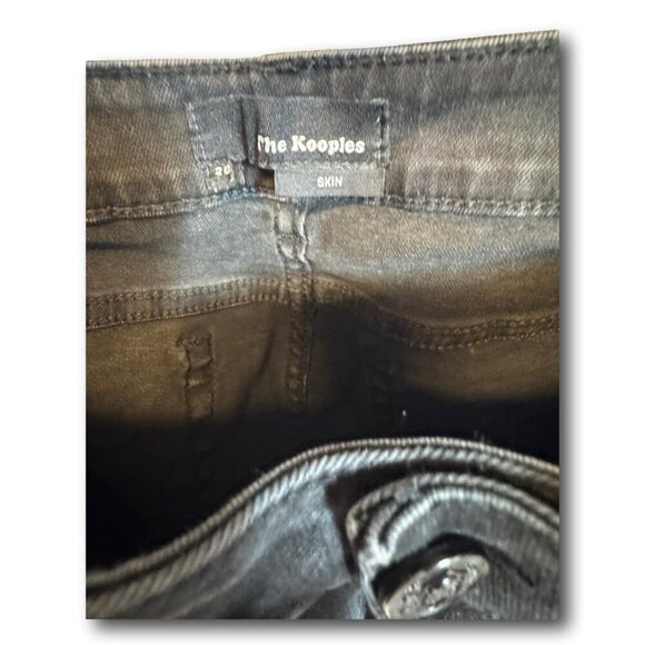 The Kooples Skinny Black Distressed Jeans Raw Hem Size 26 Mid Rise Stretch Denim - Picture 4 of 4